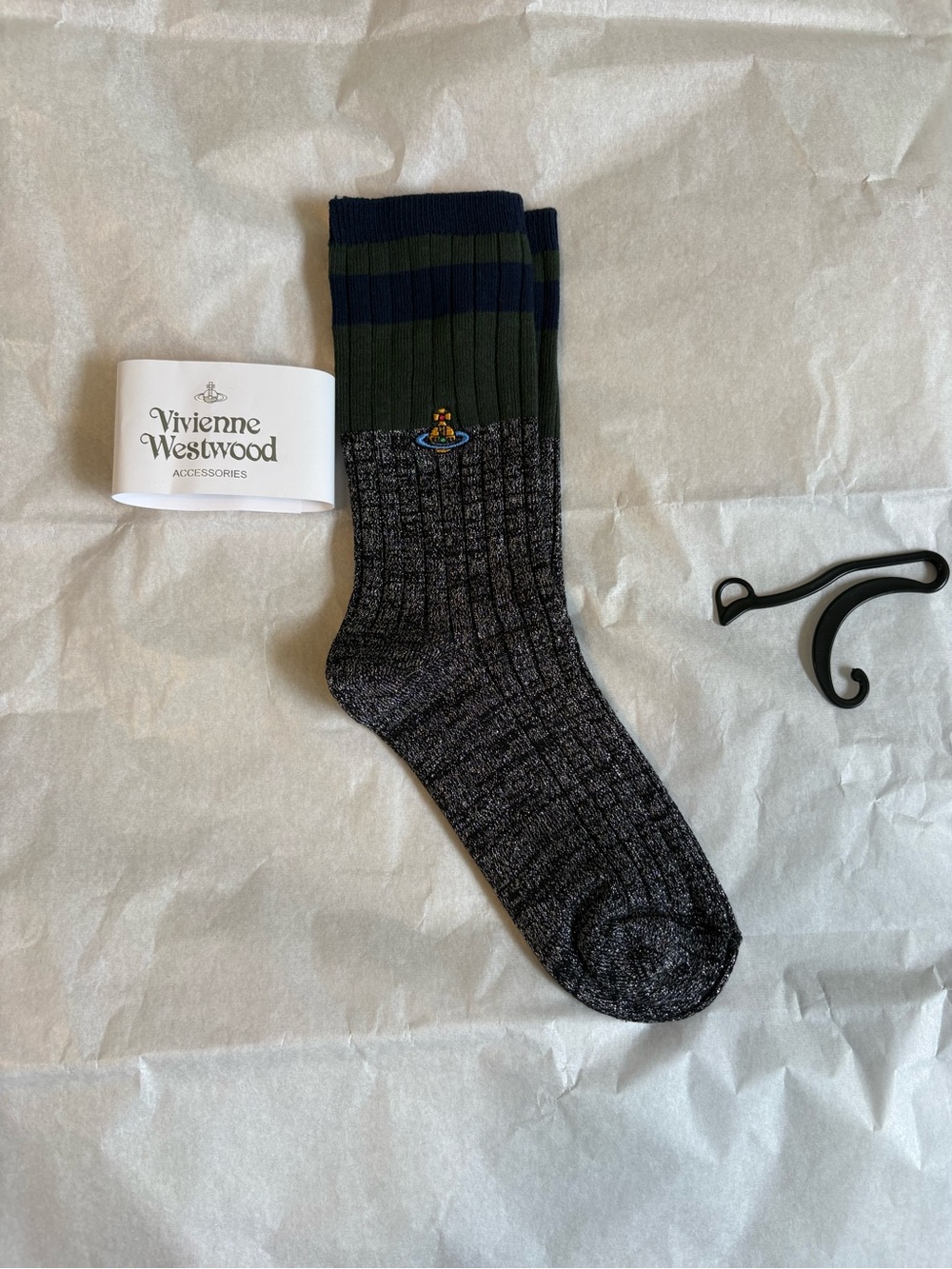 Vivienne Westwood Ribbed Crew Socks in Black and Green